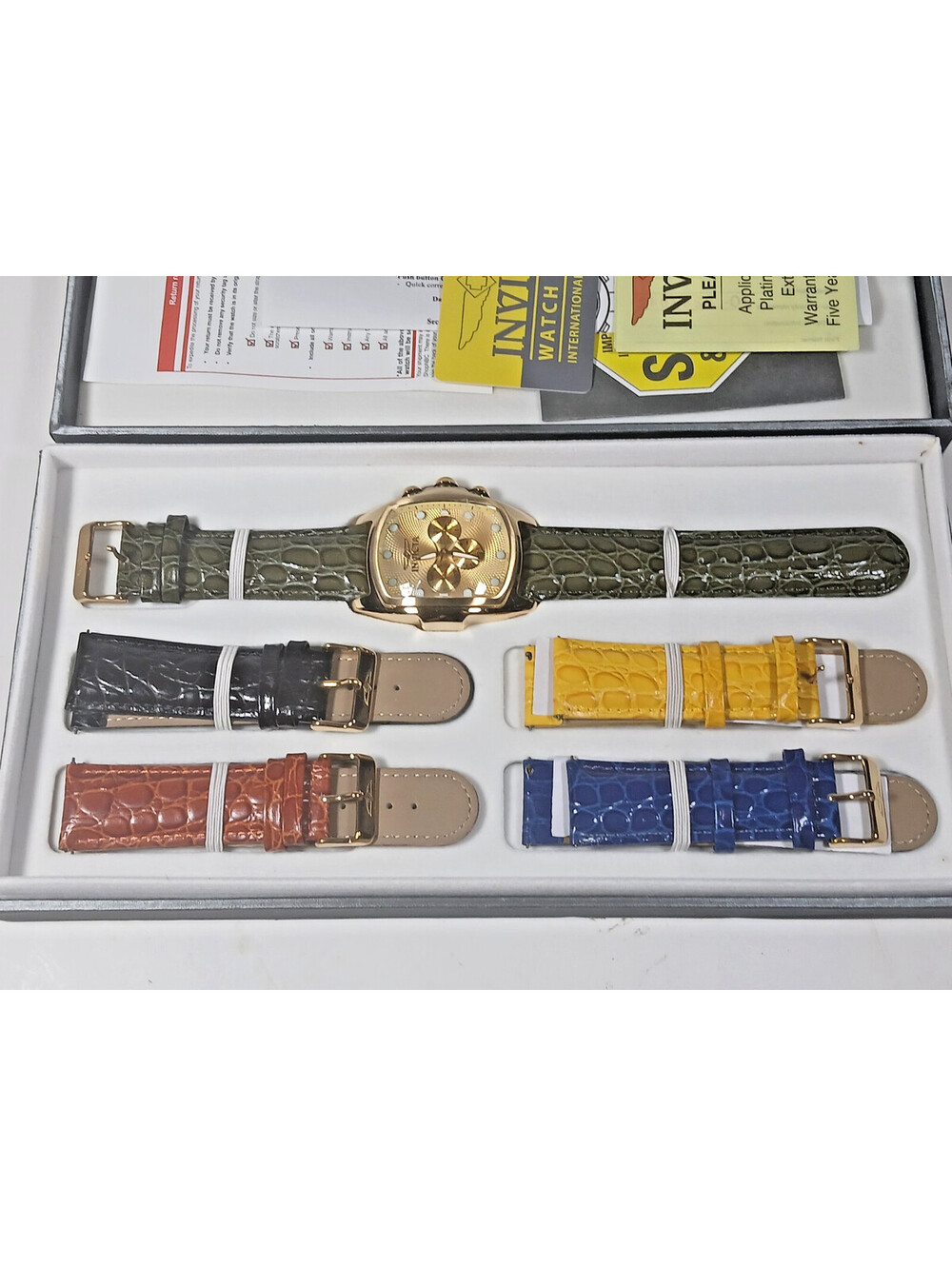 Invicta Gold tone Lupah Ltd Ed. Mod 0068 Watch & 5 Leather Bands NIB w Papers - Picture 5 of 10